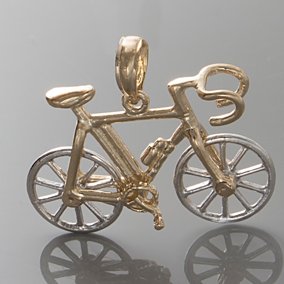 10k Two-tone Yellow & White Gold 3D Ten Speed Bike Bicycle Movable Tires Charm - Picture 5 of 10